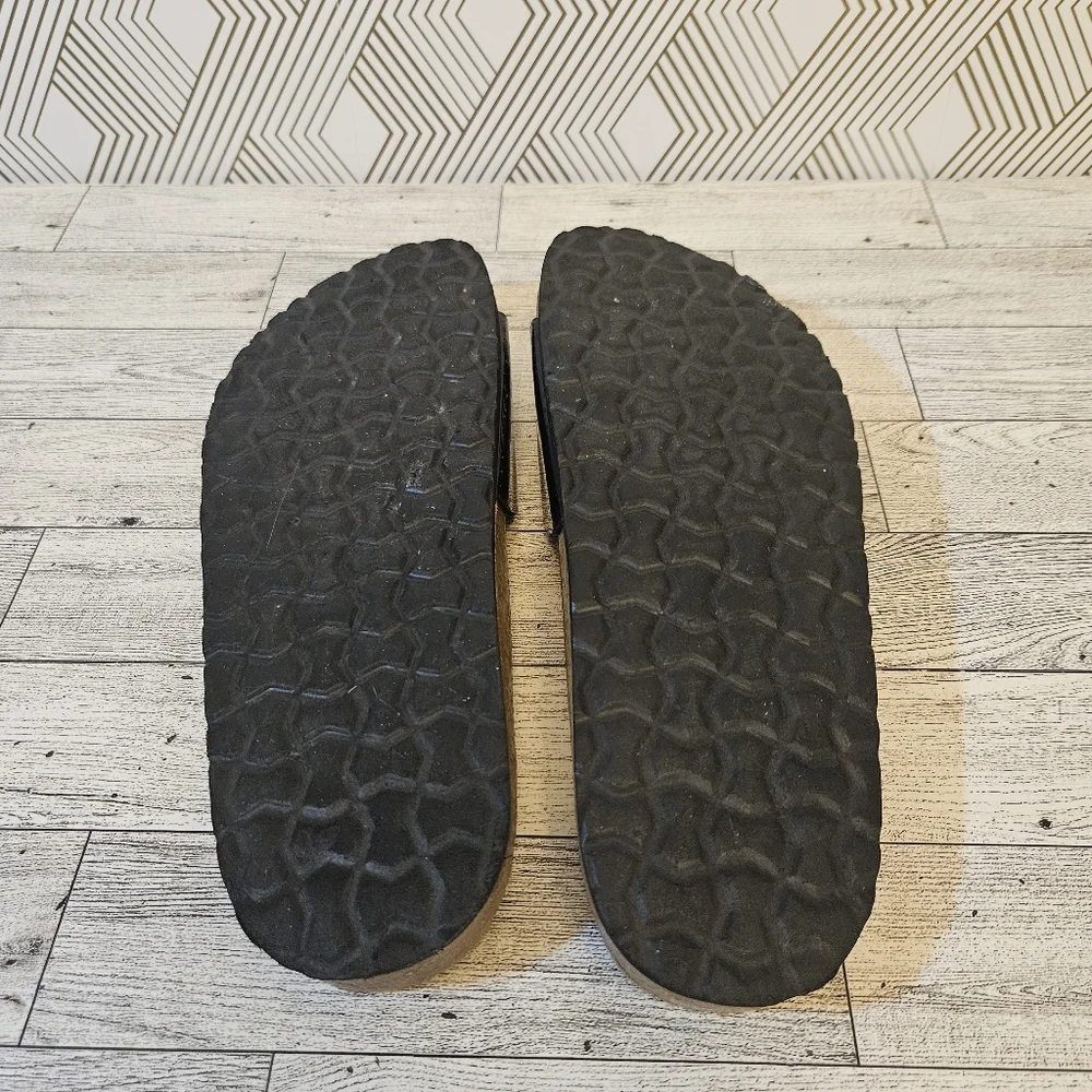 Cushionaire Slide Sandals Black Patent Leather Size 9